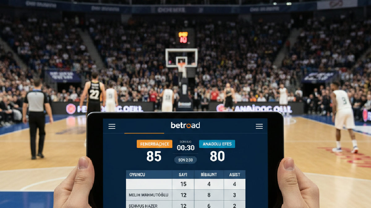 Basketbol maçının detaylı istatistiklerini içeren Betroad uygulamasının mobil arayüzü.